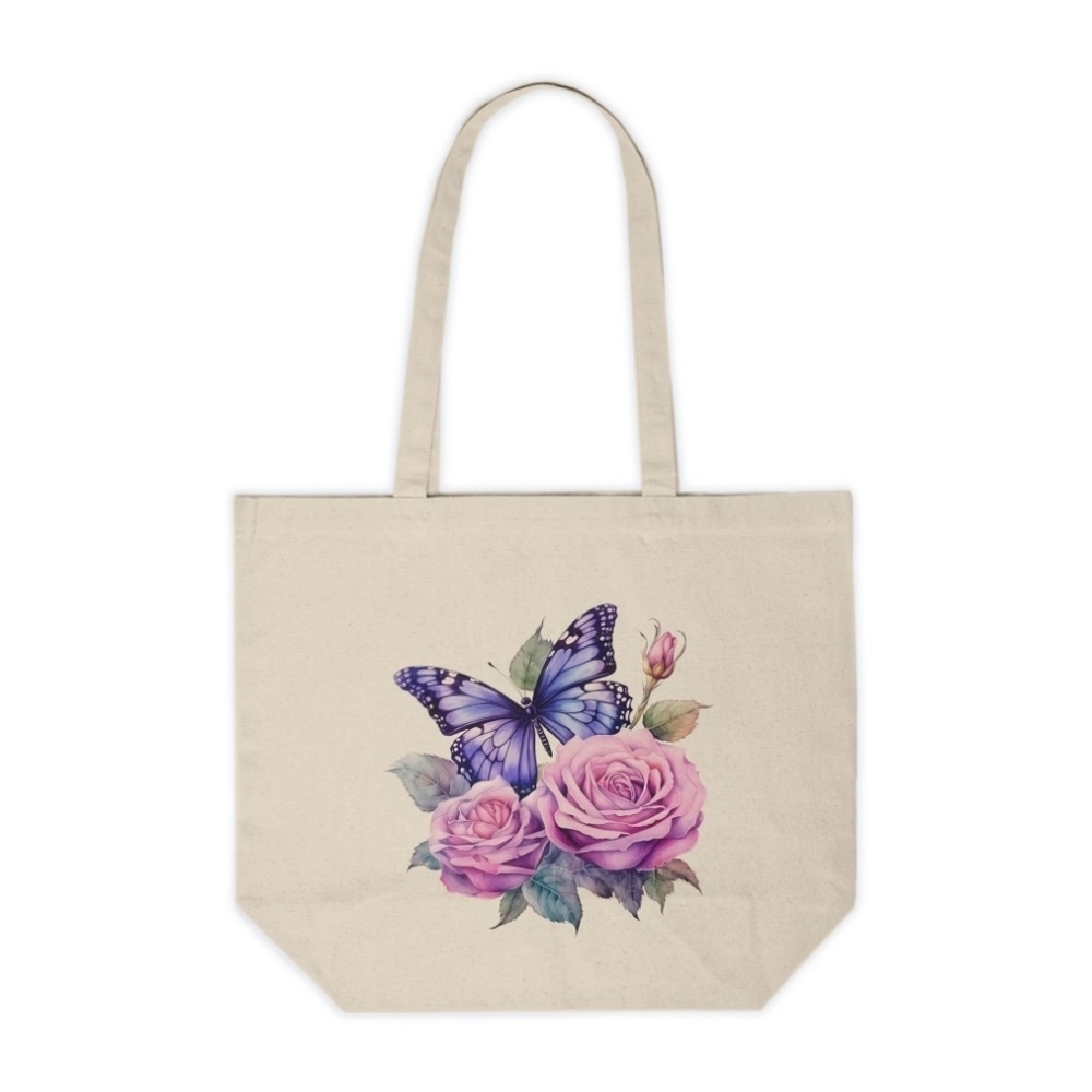 Purple Butterfly and Roses Custom Canvas Tote Bag
